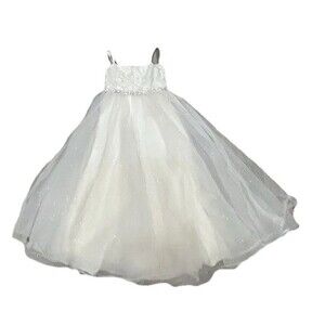 DB Studio White Dress Flower/Communion Girl Size 4 Formal Layered Tulle Sparkle